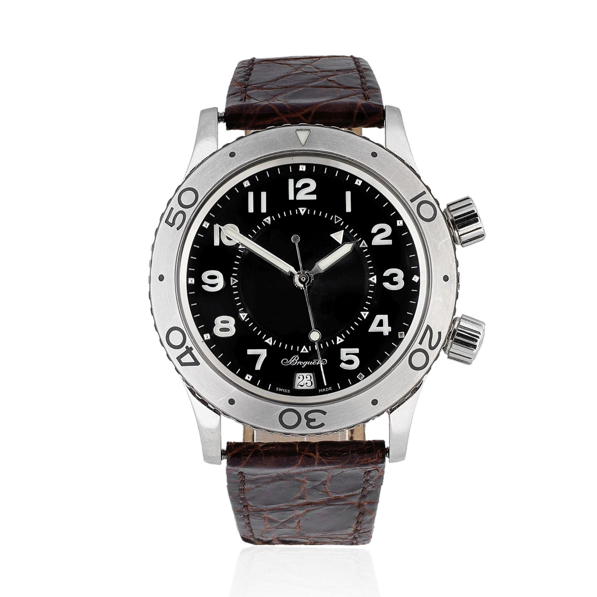 Breguet. A stainless steel automatic calendar wristwatch with alarm Type XX Transatlantique Alar...