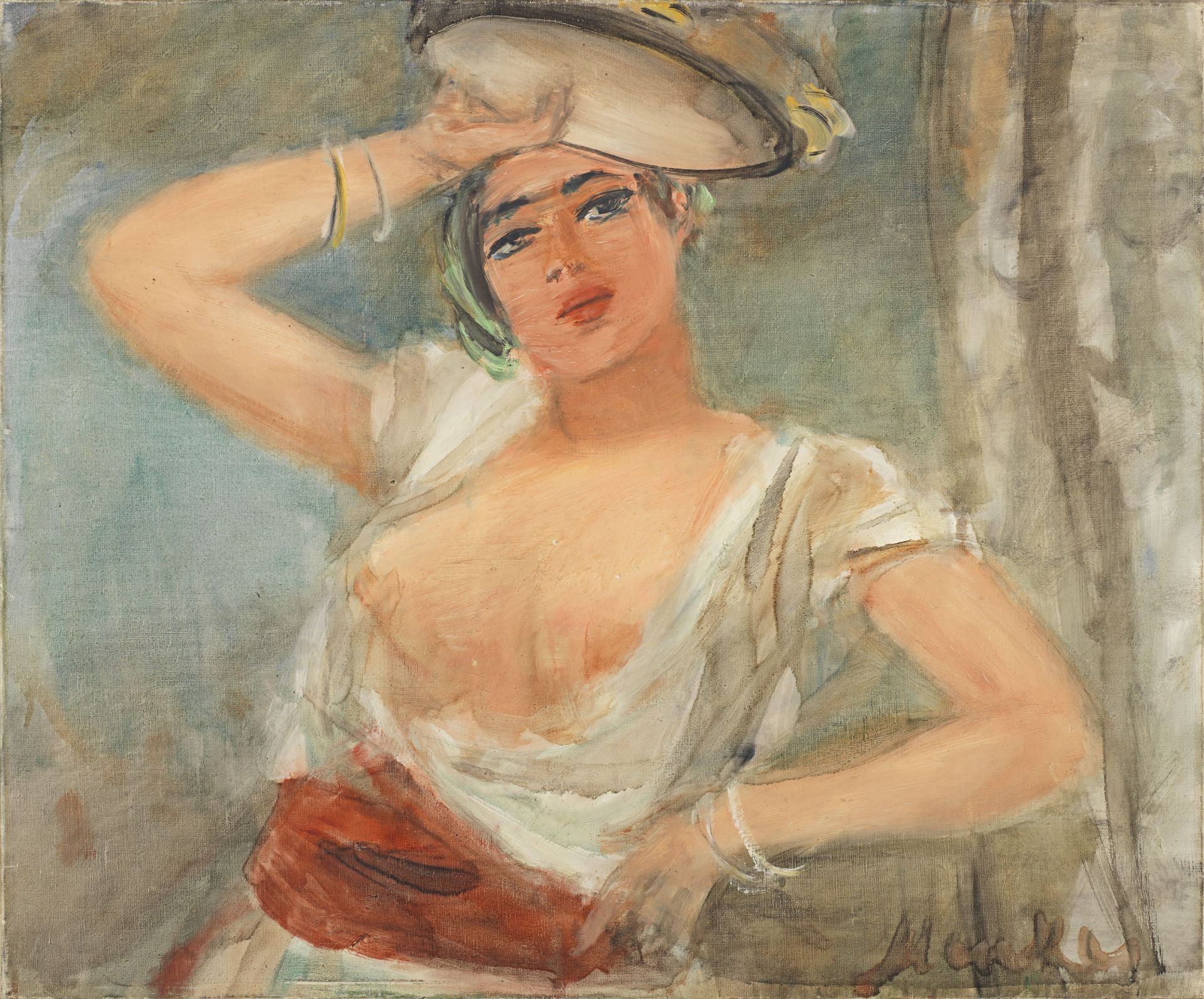 Sigmund MENK&#200;S (Galician, 1896-1986) Odalisque au tambourin (Painted c. 1930 unframed)