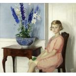 Archibald George Barnes (British, 1887-1972) Portrait of a girl, seated, next to flowers