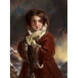 English School, 19th Century Girl in a red winter coat