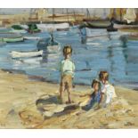 Dorothea Sharp, RBA, ROI (British, 1874-1955) Children playing by a harbour