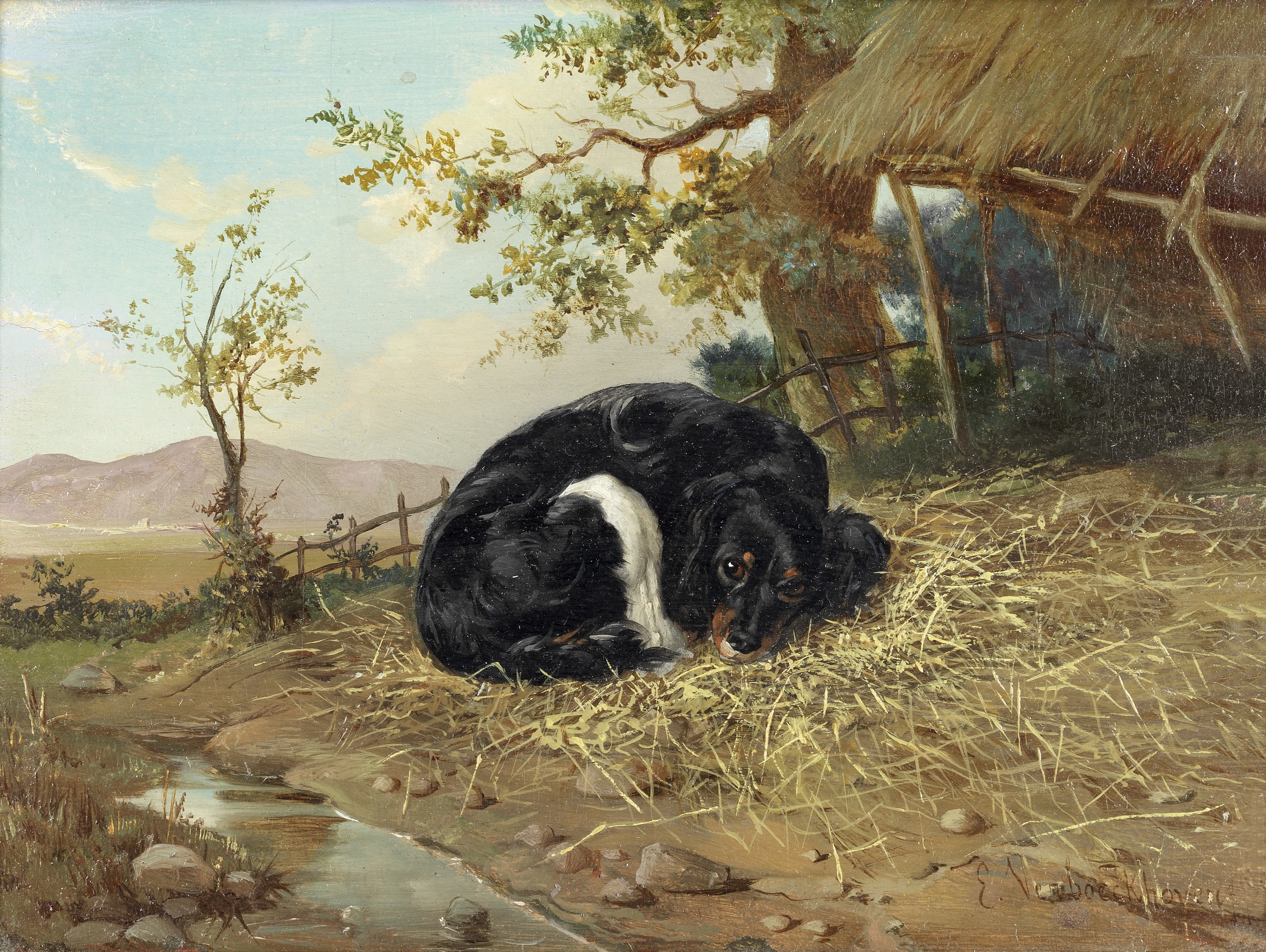 Eug&#232;ne Verboeckhoven (Belgian, 1799-1881) Spaniel resting