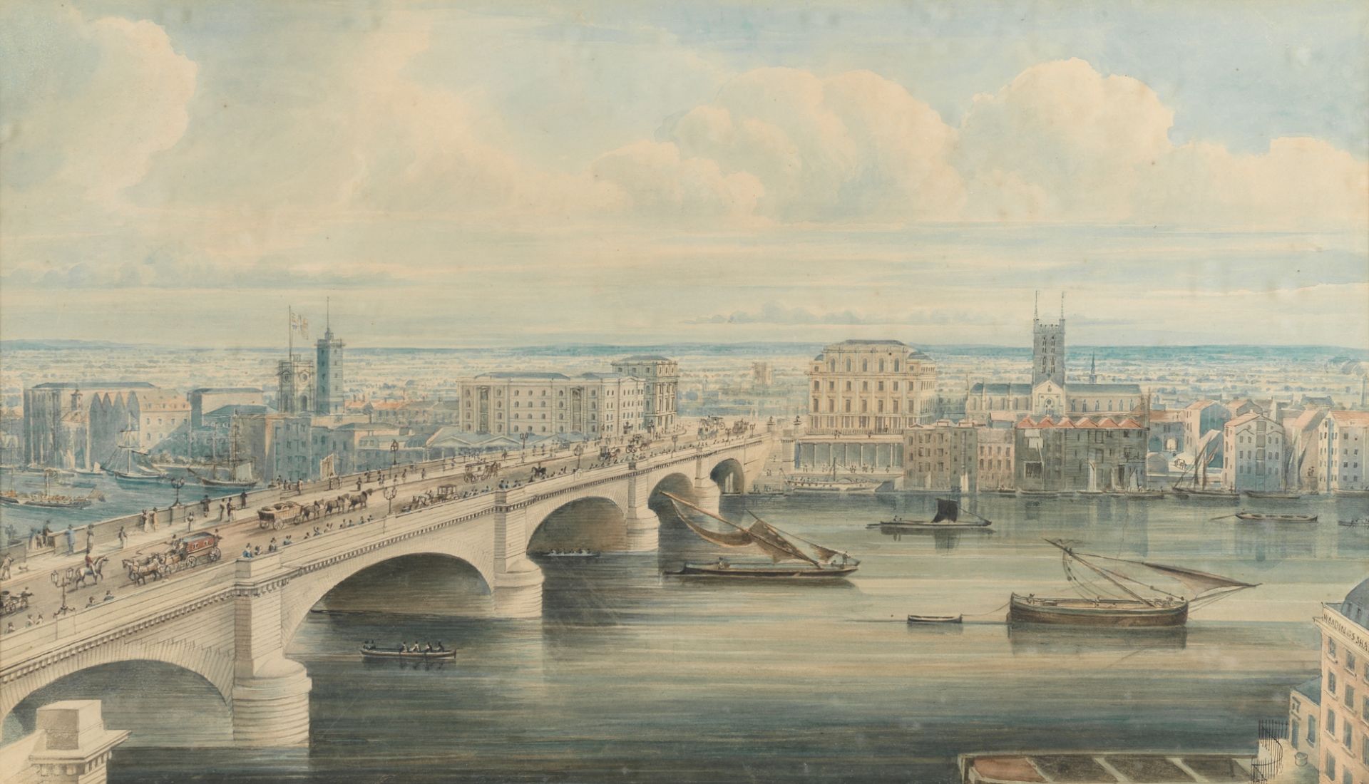 Attributed to Gideon Yates (British, 1790-1837) London Bridge and Southwark from Fishmongers' Hall