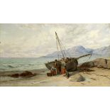 John Brett, ARA (British, 1831-1902) Fisherfolk on the shore unloading their catch