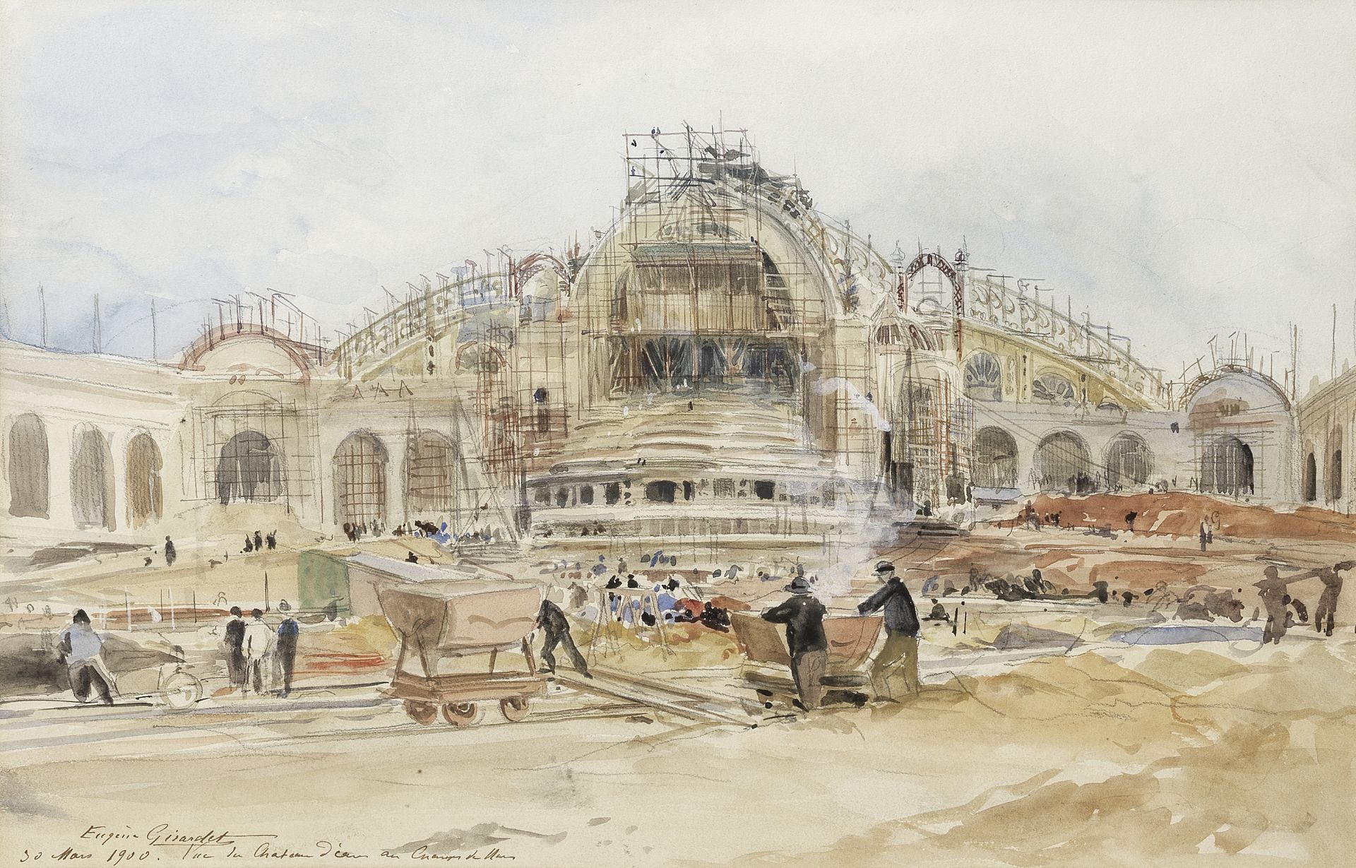 Eugene Alexis Girardet (French, 1853-1907) The Construction of the Grand Palais, Paris. 30 March ...