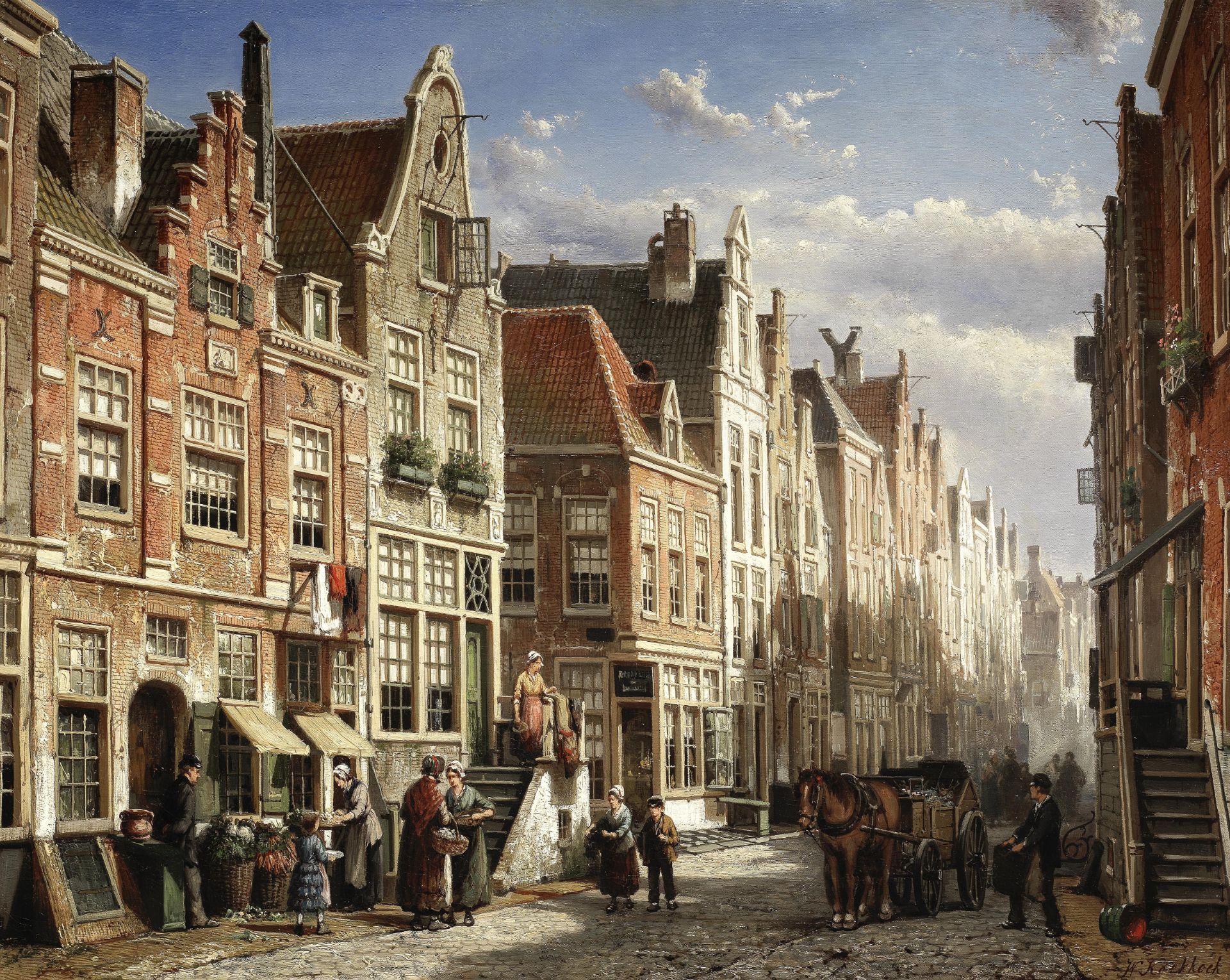 Willem Koekkoek (Dutch, 1839-1895) A busy street scene