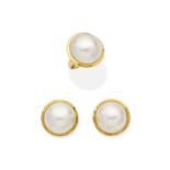 CULTURED MAB&#201; PEARL EARRING AND RING SUITE (2)