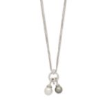 CULTURED PEARL AND DIAMOND PENDANT/NECKLACE