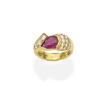 RUBY AND DIAMOND CROSS OVER RING