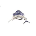 SAPPHIRE AND DIAMOND SAILFISH BROOCH