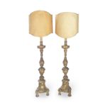 A pair of first half 19th century Italian carved wood, gilt gesso and glass paste stone set floor...