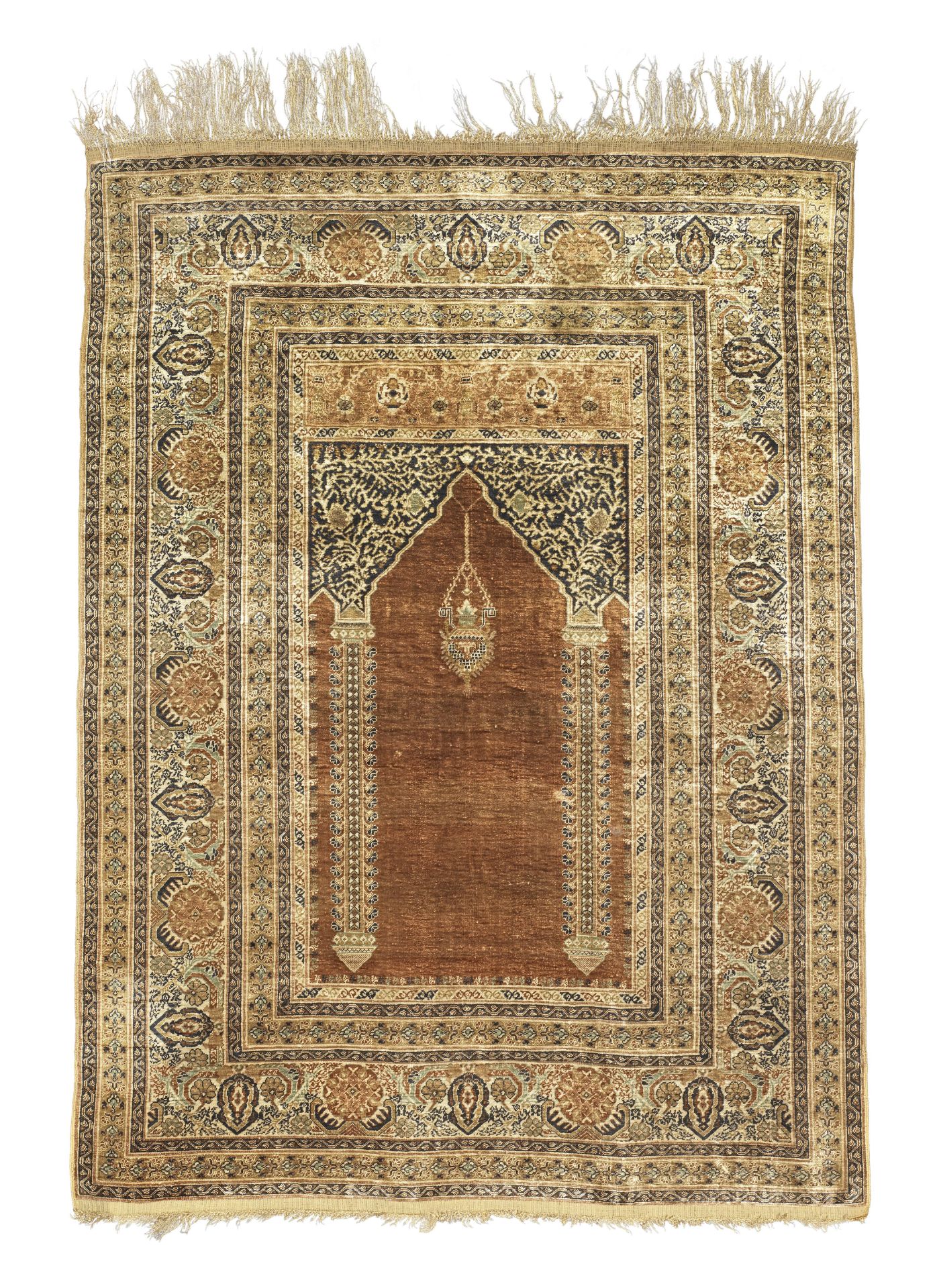 A silk Tabriz prayer rug North West Persia, 94.5cm x 126cm