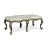 An Italian late 19th/early 20th century 'Rococo revival' painted and parcel gilt long stool