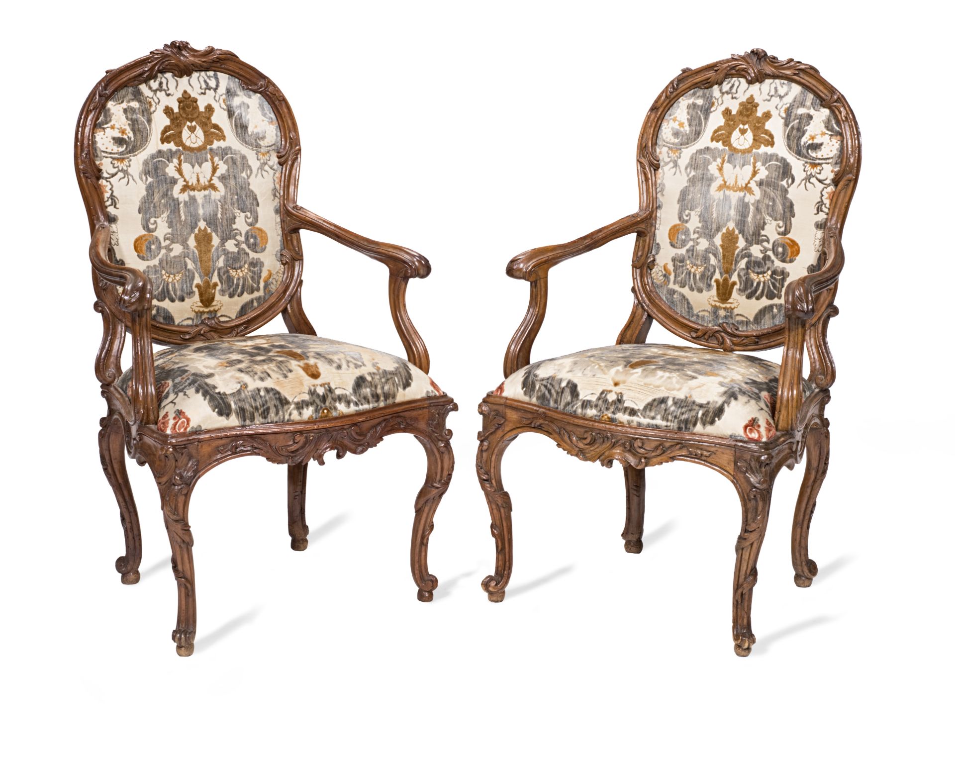 A pair of Italian 18th century walnut open armchairs (2)