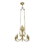 An early 20th century gilt wood and metal four light chandelier in the Louis XVI style, probabl...