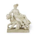 A second half 19th century Italian carved marble figural group of Ariadne and the Panther