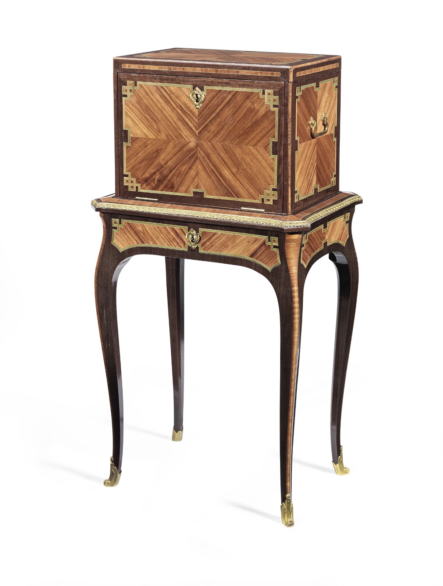 A late Louis XV ormolu mounted tulipwood, amaranth and stained sycamore coffre a bijoux by Pierre...