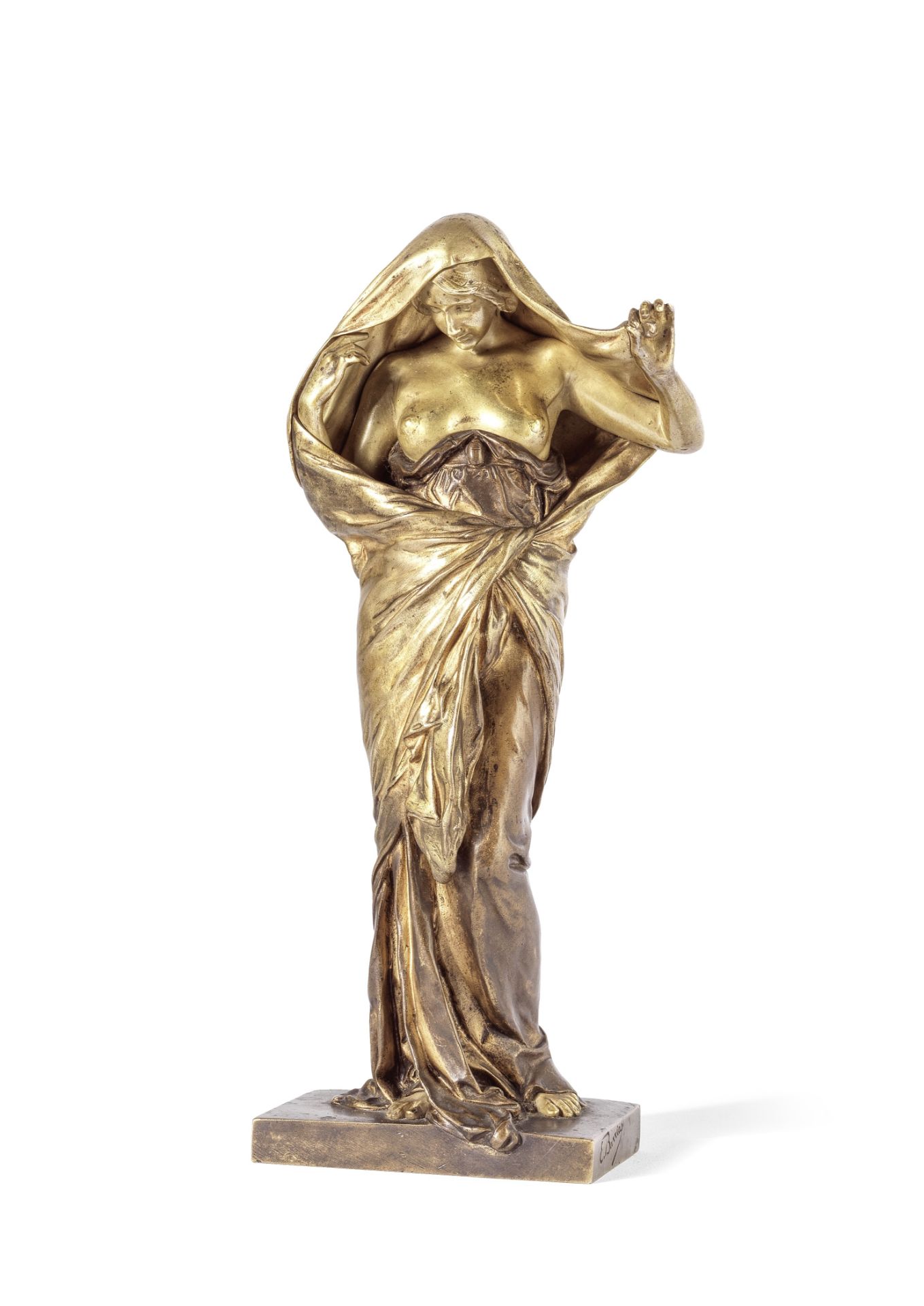 Louis-Ernest Barrius (French, 1841-1905): A gilt bronze figure of 'Nature Revealing herself to Sc...