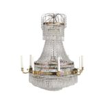 A French late 19th century gilt bronze and cut-glass eight-light tent and waterfall chandelier in...
