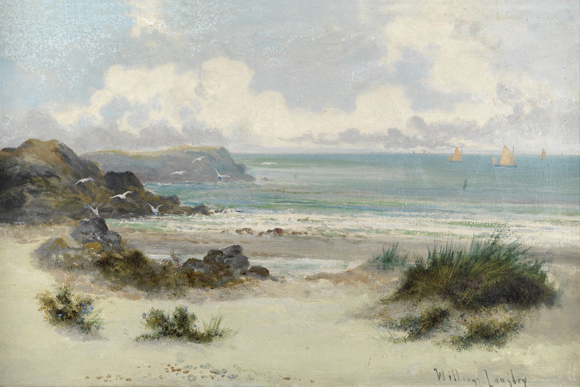 William Langley (British, 1852-1922) Coastal scene in summer