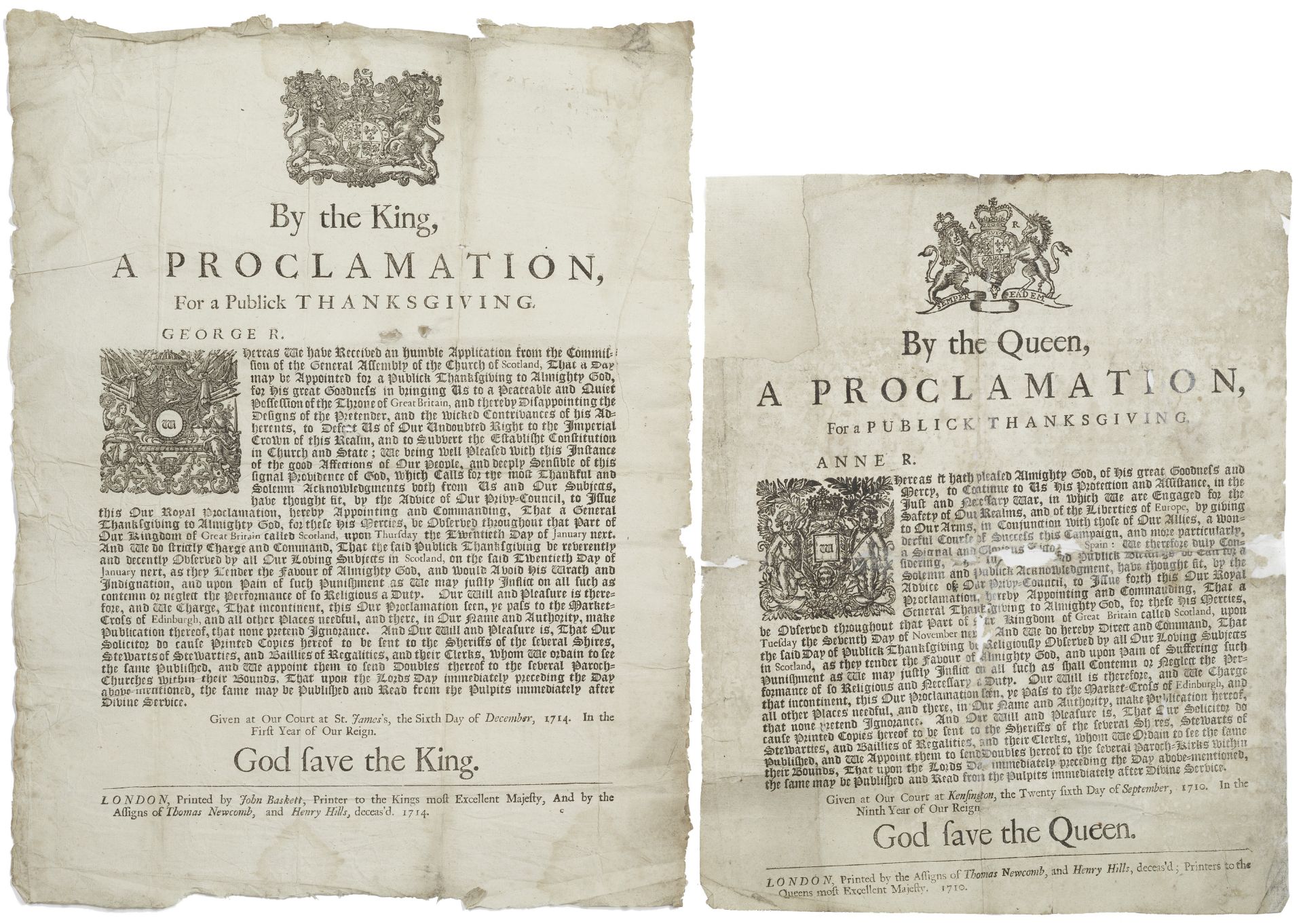 SCOTLAND - ROYAL BROADSIDE PROCLAMATIONS By the Queen, a Proclamation, for a Publick Thanksgiving...