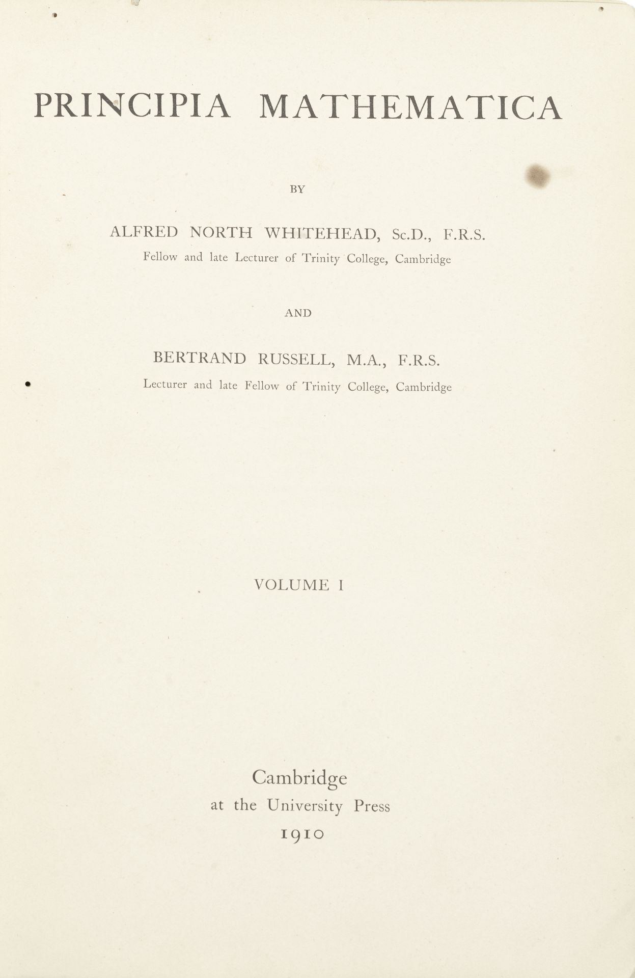 MATHEMATICS WHITEHEAD (ALFRED NORTH) AND BERTRAND RUSSELL. Principia Mathematica, 3 vol., FIRST E...