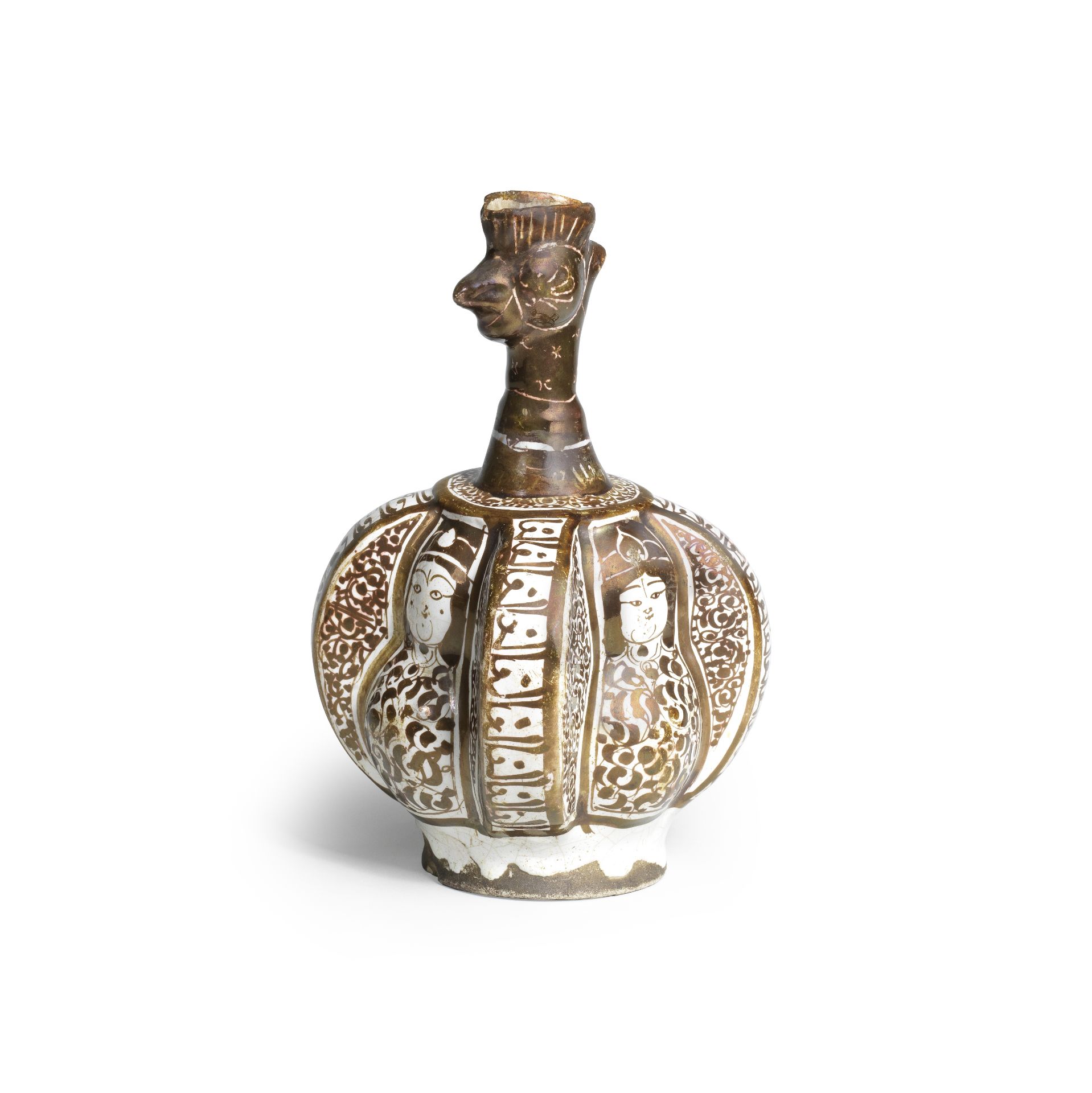 A Kashan lustre pottery cockerel-head ewer Persia, early 13th Century