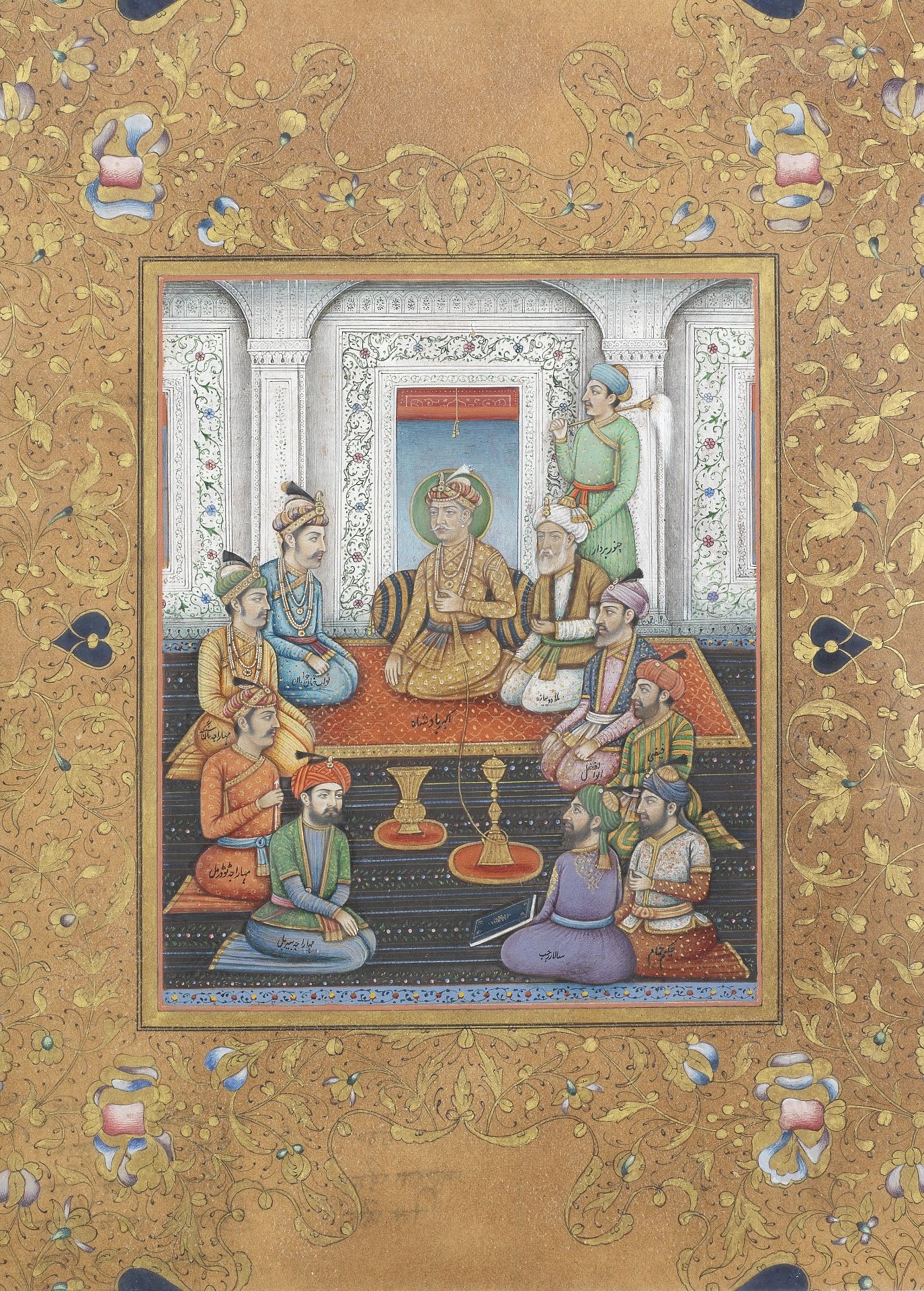 The Emperor Akbar in durbar with noblemen and attendants Delhi, late 19th Century