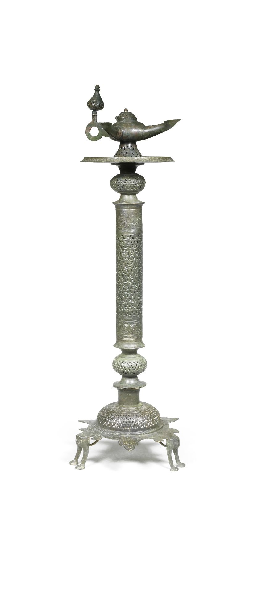 A Khorasan bronze lamp and stand Persia, 12th/ 13th Century
