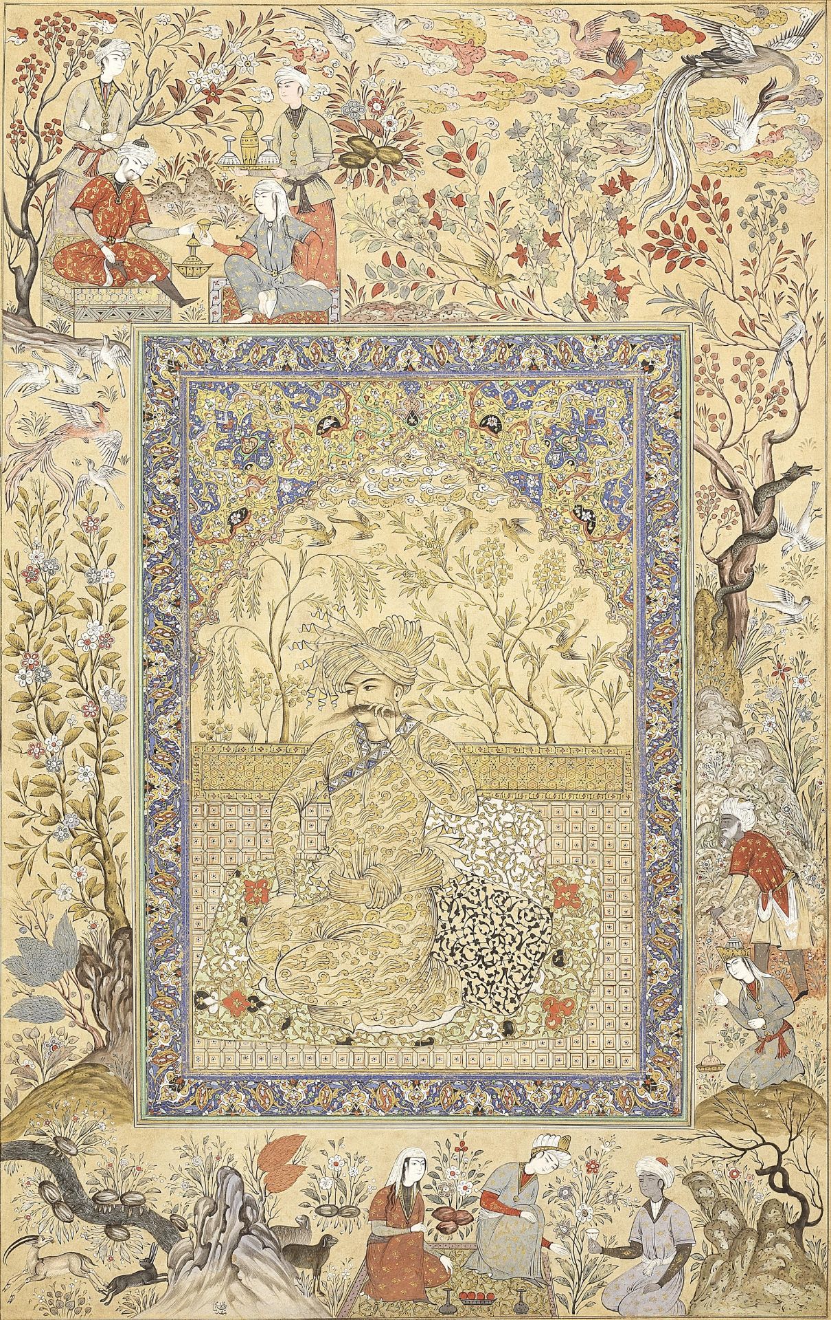 Shah 'Abbas seated on a terrace, by Mehdi al-Imami Iran, first half of the 20th Century