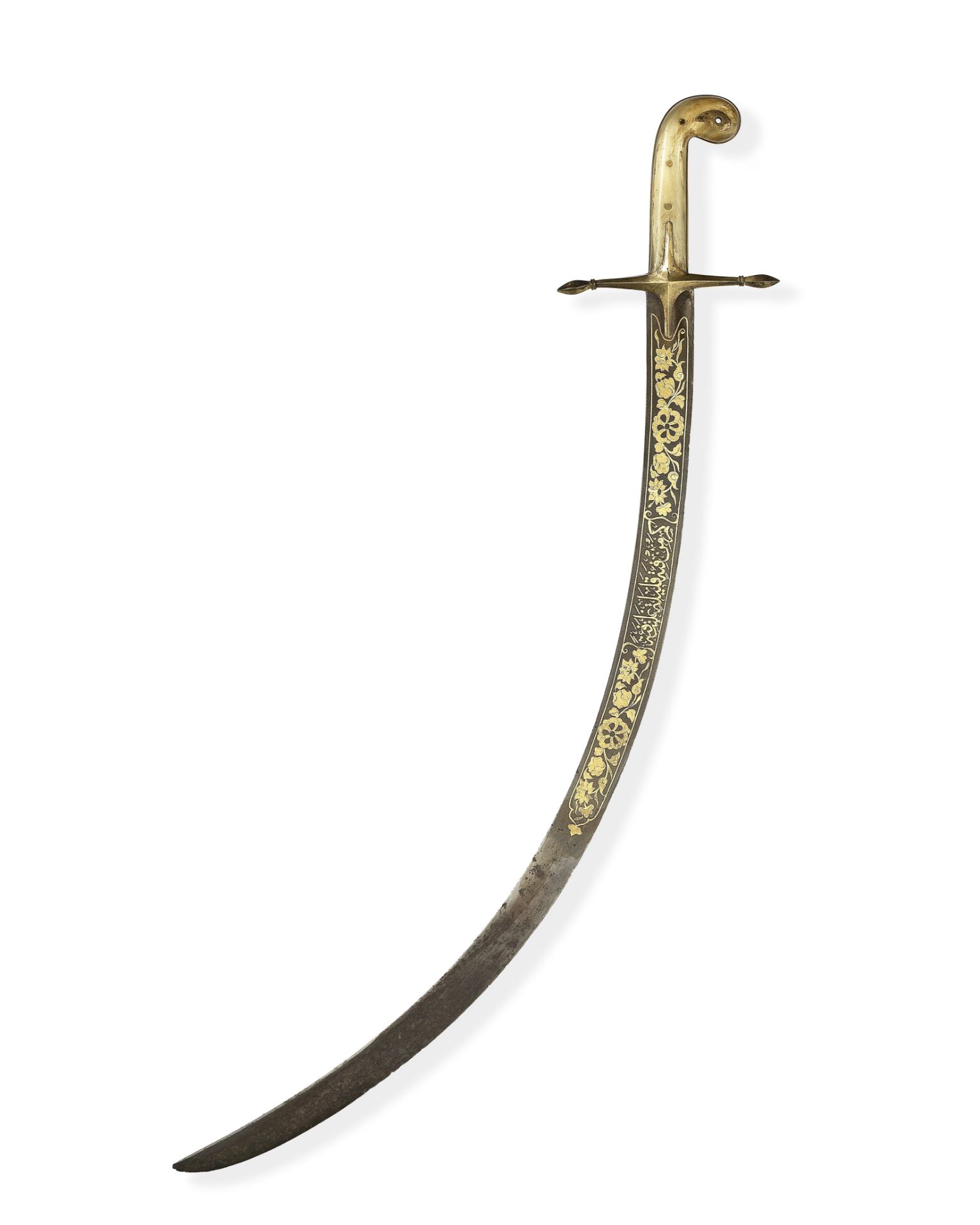 AN OTTOMAN HORN-HILTED STEEL SWORD (SHAMSHIR) TURKEY, LATE 18TH/ EARLY 19TH CENTURY