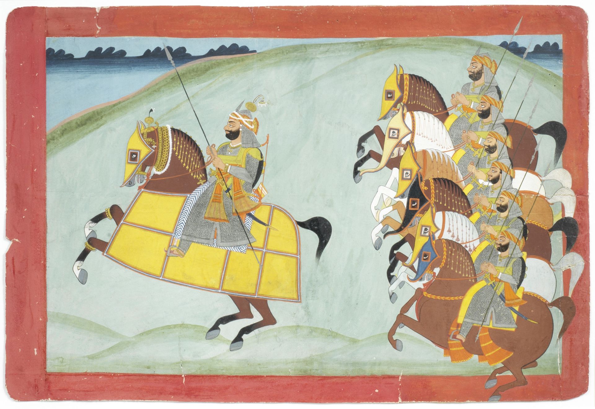 A Jodhpur nobleman on horseback with a group of lancers Jodhpur, circa 1810-20