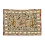 An Indian silk and metal-thread embroidered panel depicting Sri Nath-ji and the gopis Rajasthan, ...