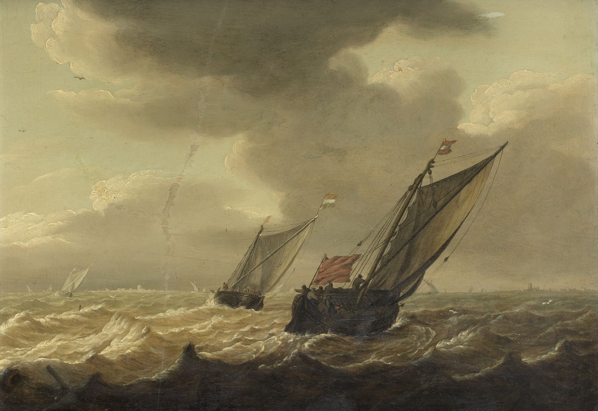 Dutch School, 18th Century Shipping on a stormy sea