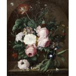 Attributed to Franz Xavier Petter (Vienna 1791-1866) A still life of flowers with a lizard on a s...