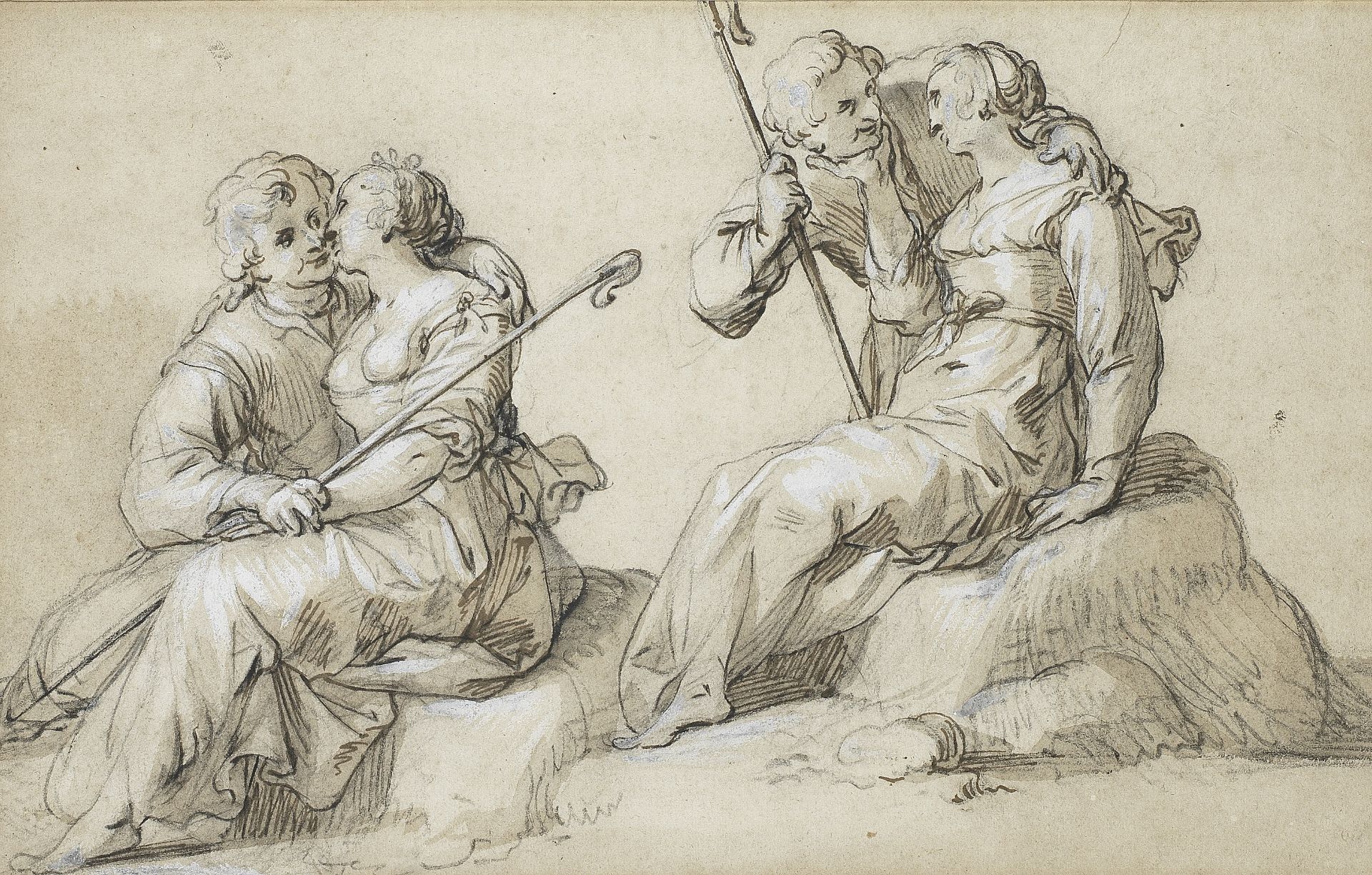 Manner of Abraham Bloemaert, 18th Century Two studies of a bucolic couple