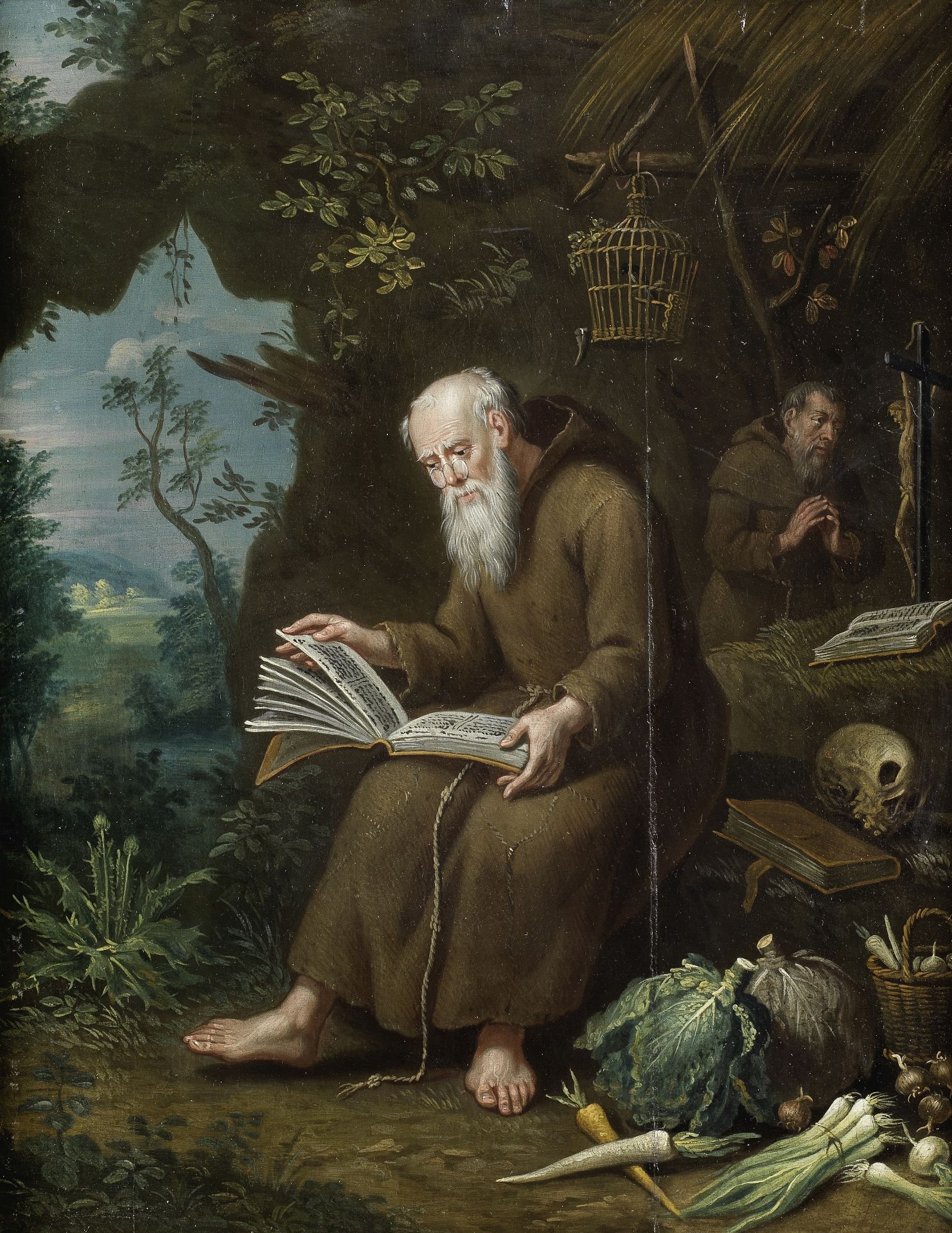 German School, 18th Century Two hermits meditating in the wilderness