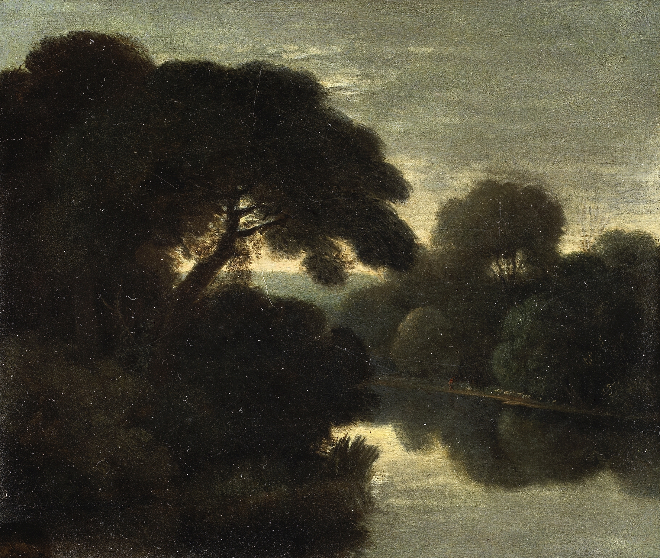 Follower of Adam Elsheimer (Frankfurt am Main 1578-1610 Rome) A river landscape at dusk