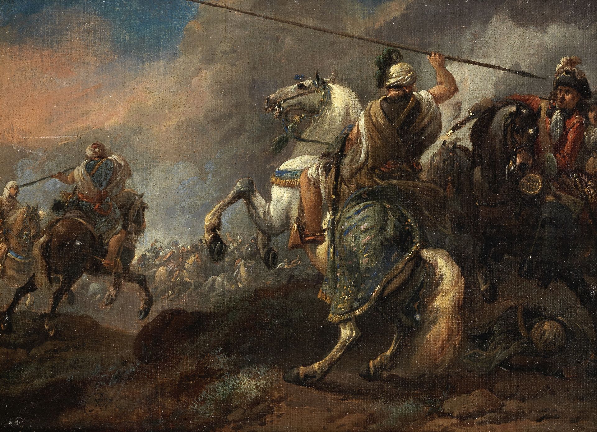 Jan Wyck (Haarlem circa 1652-1700 Mortlake) A Saracen on horseback before a cavalry skirmish; and...