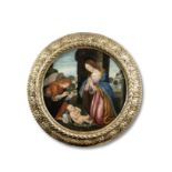 Tuscan School, 16th Century The Madonna and Child with an angel 72.3cm. (28 1/2in.) diameter