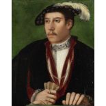 Follower of Bernaert van Orley (Brussels 1488-1541) Portrait of a gentleman, half-length, in a pl...