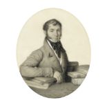 French School, 19th Century Portrait of a gentleman, half-length, seated with books