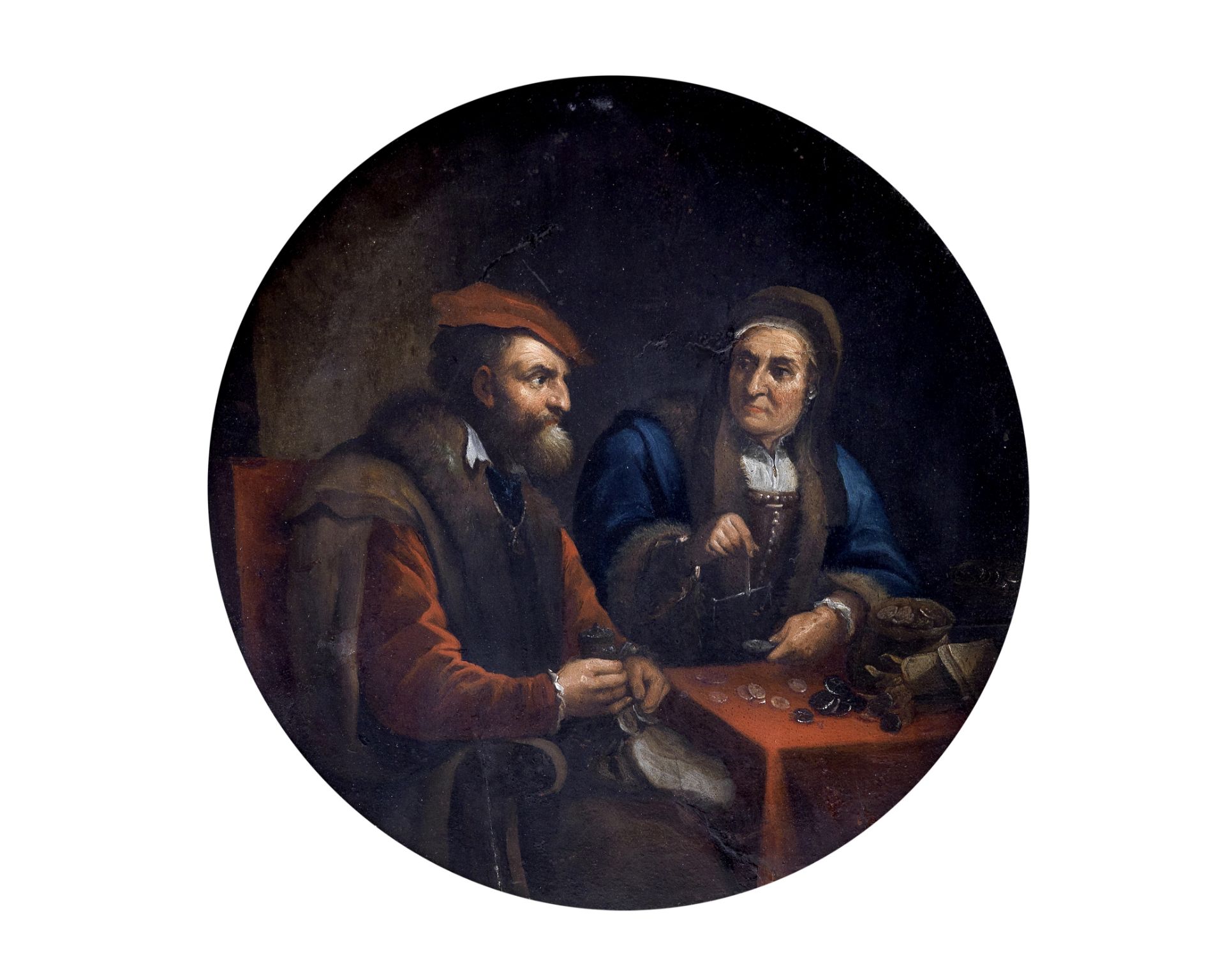 After David Teniers the Younger, 17th Century The Covetous Man 20.9cm. (8 1/4 in.) diameter