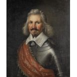 French School, 17th Century Portrait of a bearded gentleman, half-length, in armour with a red sash