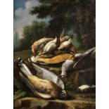 Giacomo Nani (Port'Ercole 1698-1770 Naples) A hawk attacking a hare; Dead game in a landscape; A ...