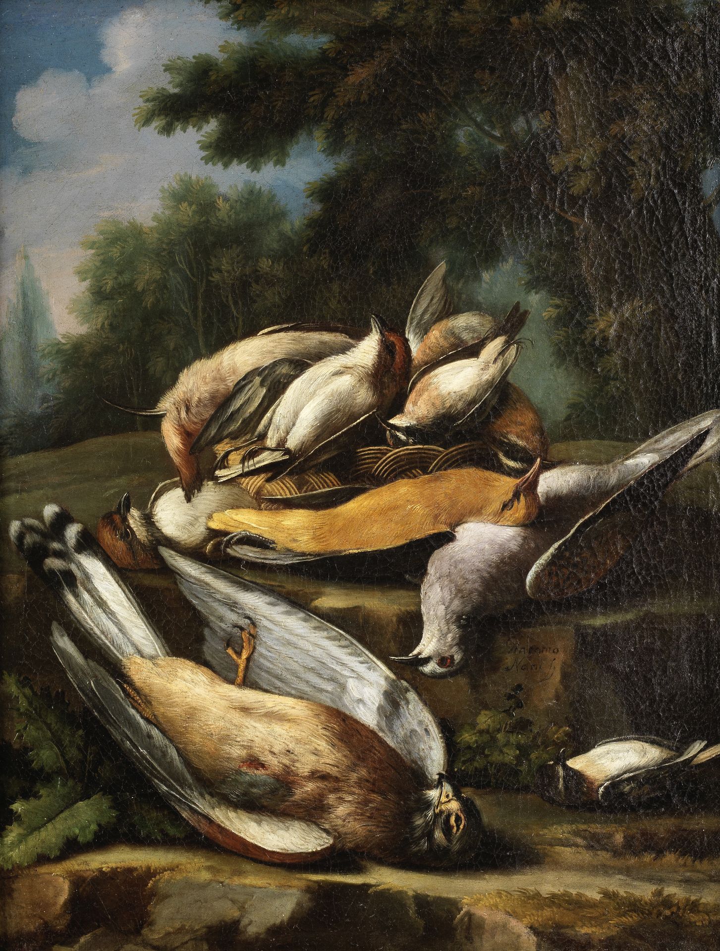 Giacomo Nani (Port'Ercole 1698-1770 Naples) A hawk attacking a hare; Dead game in a landscape; A ...