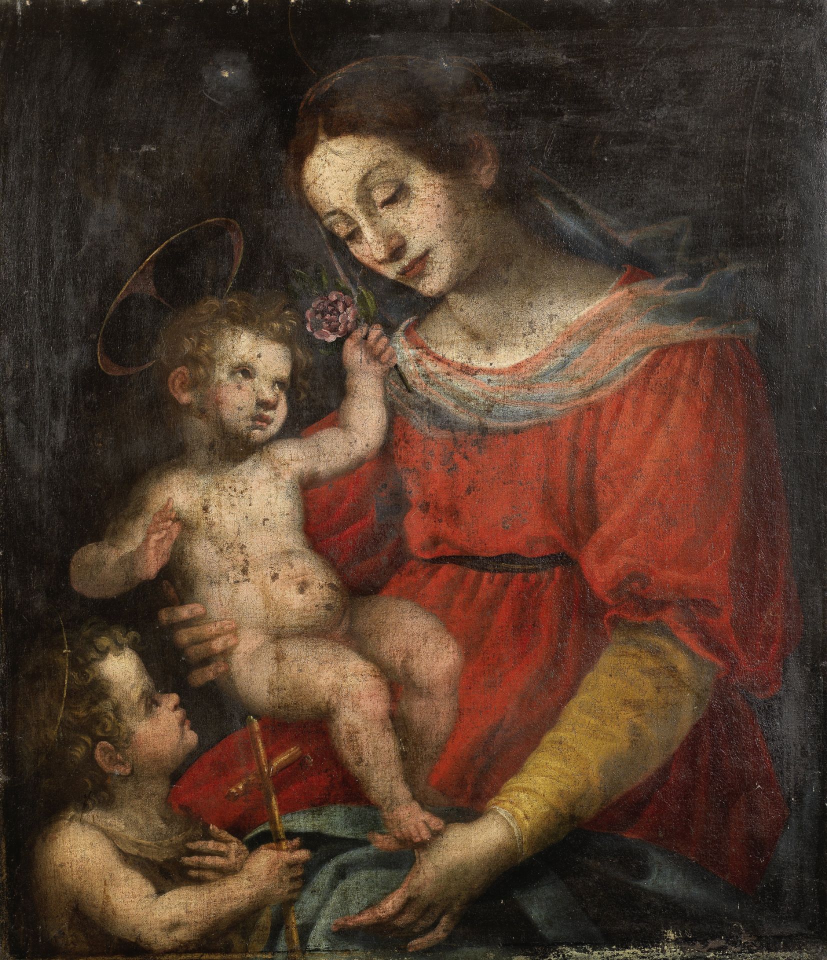 Follower of Lorenzo Lippi (Florence 1606-1665) The Madonna and Child with the Infant Saint John t...