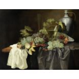 Manner of Abraham Hendricksz. van Beyeren, 19th Century Grapes, lemons and other fruit on a drape...