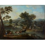 Attributed to Giuseppe Zais (Forno di Canale 1709-1784 Treviso) An extensive river landscape wit...