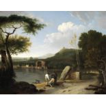 After Richard Wilson R.A, 18th Century Lake Avernus with figures in the foreground and the Templ...